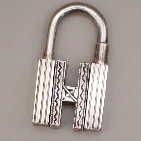 HERMES Logo Touareg H Cadena Padlock Bag Charm Silver